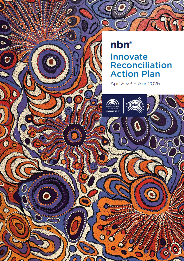 Cover artwork of nbn Reconciliation Action Plan April 2023-April 2026