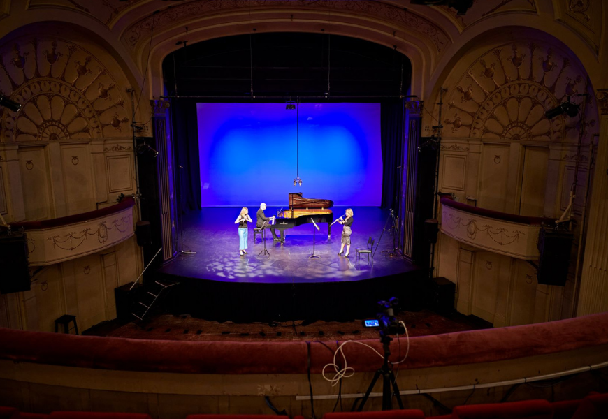 Musicians performing on stage at the Athenaeum Theatre as part of the Melbourne Digital Concert Hall