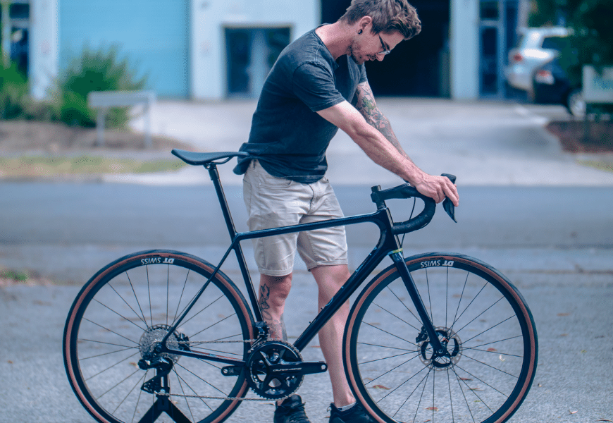 Mike Redding from Creative Cycles testing a bike outside