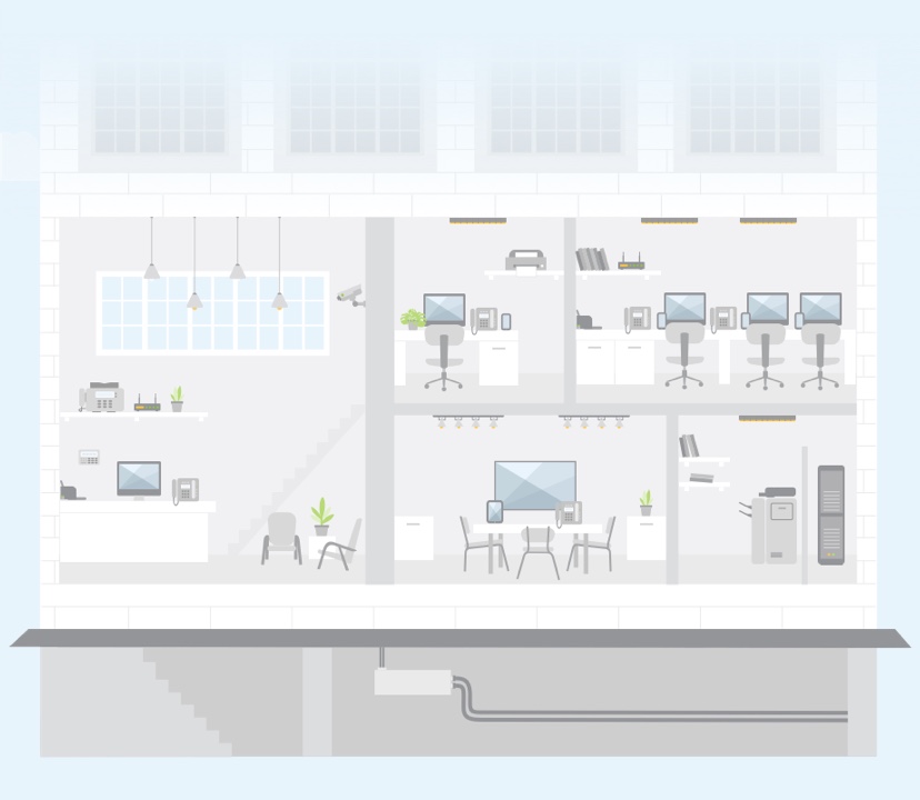 In-Office layout showing various rooms and office equipment