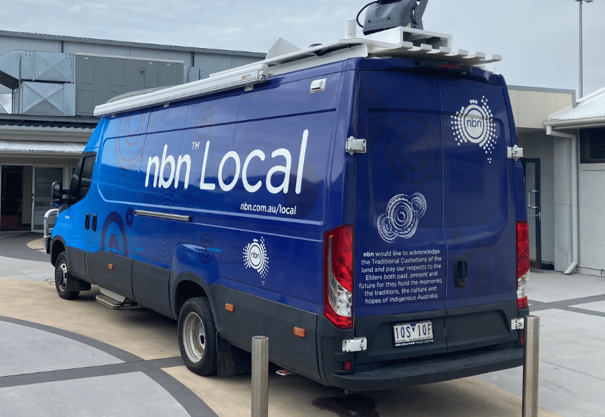 An nbn local truck featuring an Acknowledgement of Country