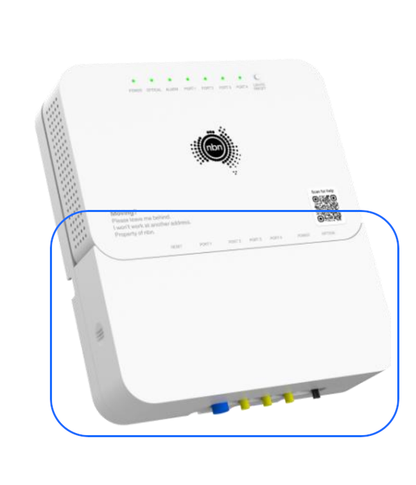 A white nbn four port connection box wall mount bracket with removable cover.